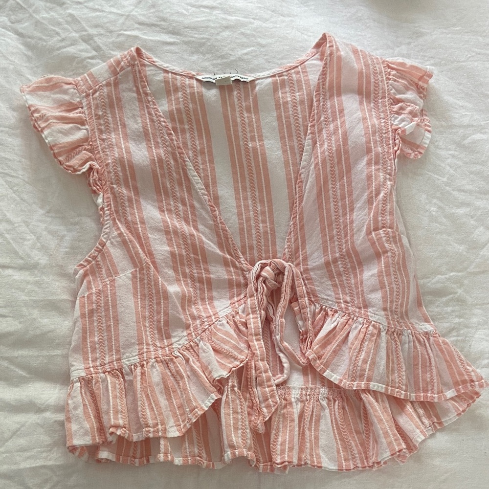 American Eagle Outfitters Pink Striped Crop Top
